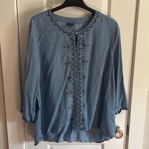Embroidered J Jill denim blouse